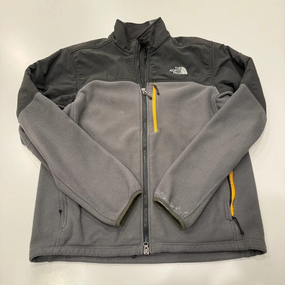 The North Face Denali 2 Waffle Grid Gray Black Polyester Fleece Jacket Mens L